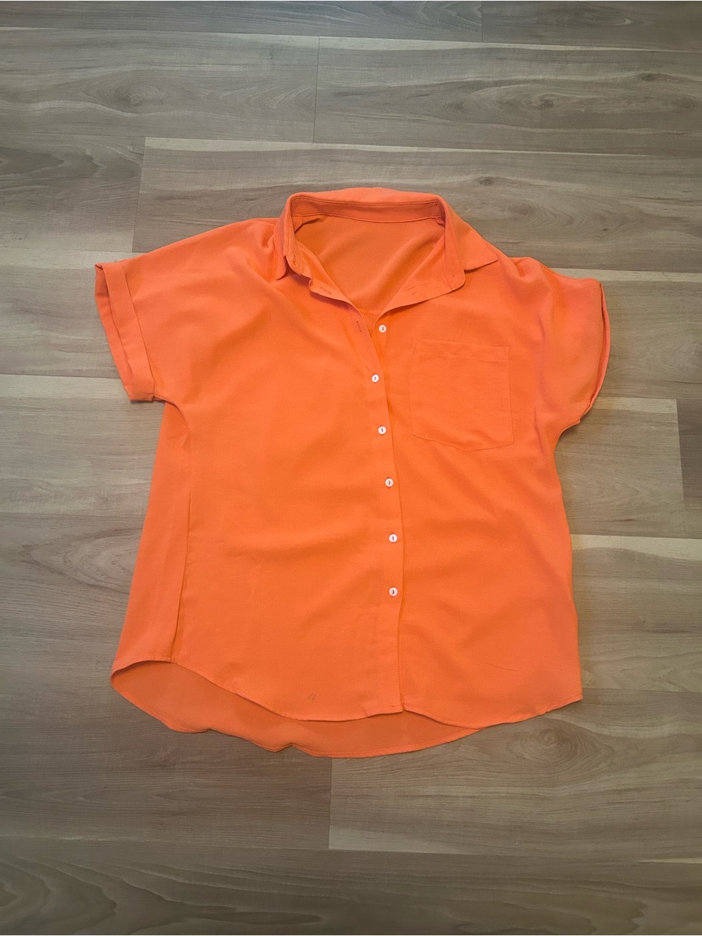 Short-Sleeve Button-Up Shirt in Bright Orange